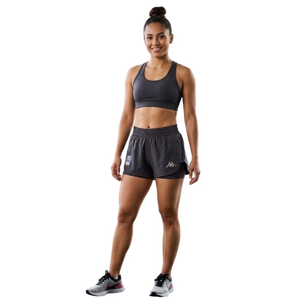Kappa USA Ski Team Kombat System 2-in-1 Running Shorts Grey Womens